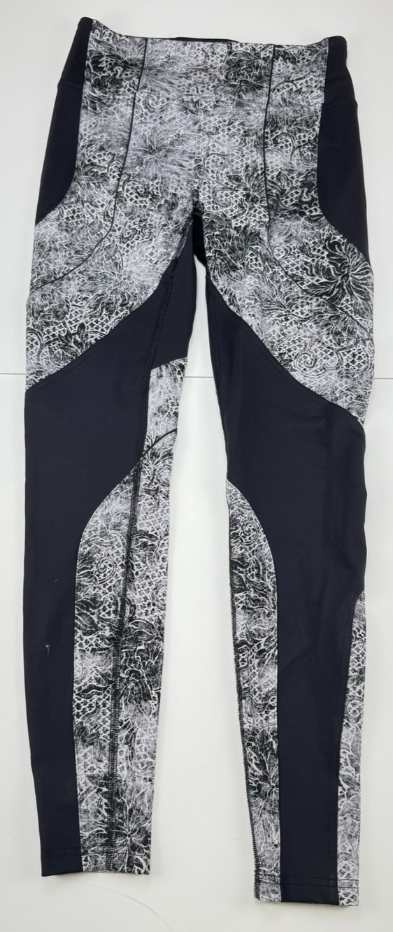 Lululemon Pace Rival Crop Womens 8 Freckle Flower Black White Mesh Leggings